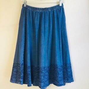 Denim 100 % cotton skirt 24 1/2” length midi/maxi with embroidery western